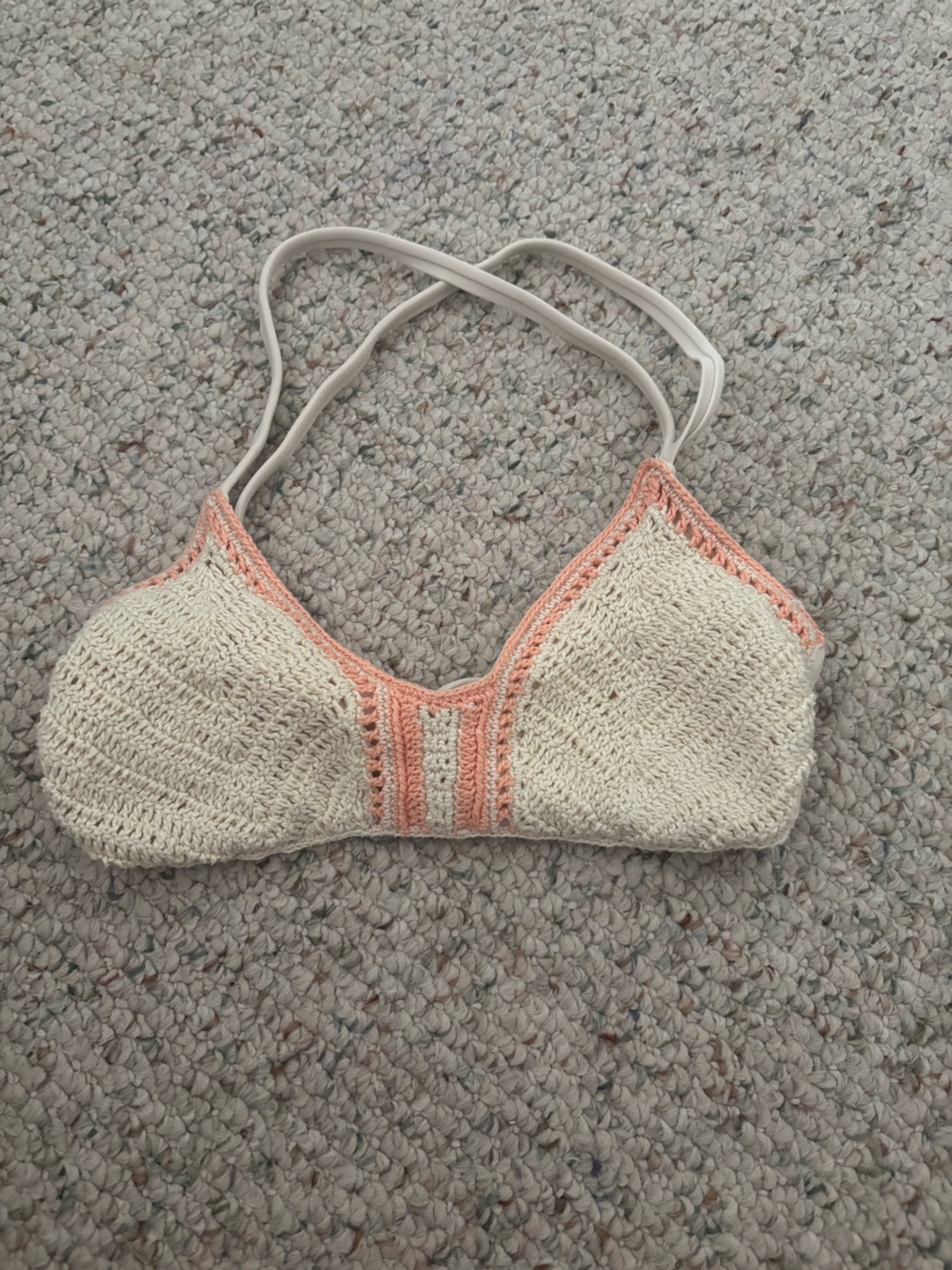 Cream & Coral Crochet Bikini Top